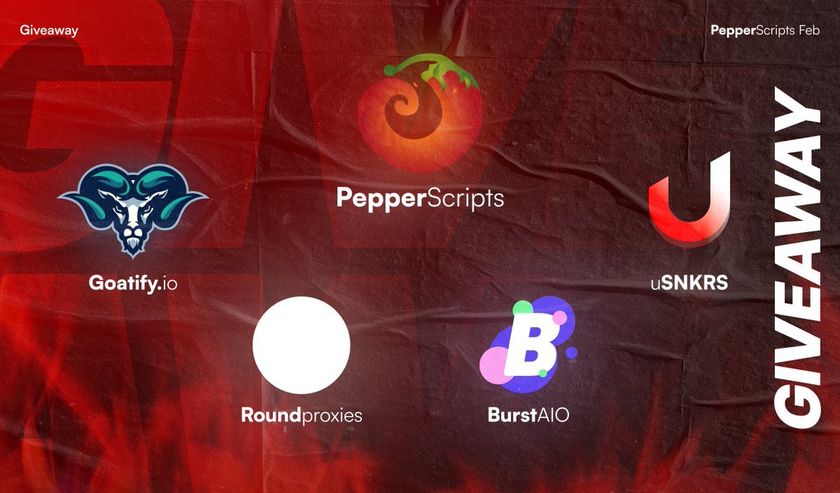 🚪Knock knock...we are back!😇 📣72 hours giveaway🌶️ 2xRenewal 🔑@PepperScripts 2xRenewal🔑 @GoatifyIO 3x25 Hybrid ISPs @Roundproxies 2xFree monthly 🔑 @BurstAIO 1xFree 6 months 🔑 @usnkrs RULES -❤️ the post -🔁 the post - 👥follow all tagged account