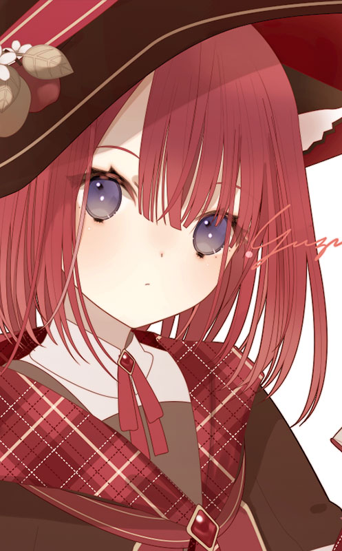 1girl solo hat red hair animal ears witch hat white background  illustration images
