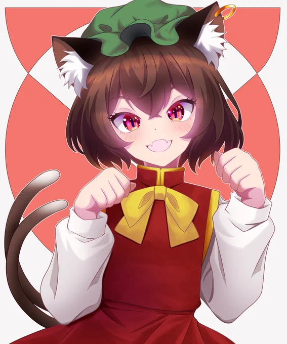 イラスト完成しました猫の日(2月22日)に間に合わなかった橙を描きましたでも考えてみたら先週お燐描いたから問題ないか#東方Project #橙 