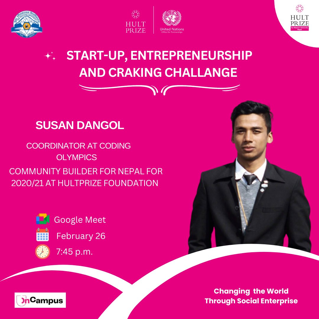 Fwuhultprize23's tweet image. Hello ChangeMaker👋
Meet our valuable speaker Mr. Susan Dangol for the &quot;START-UP ENTREPRENEURSHIP AND CRAKING CHALLANGE&quot; session. 
Mr. Susan Dangol is a Co-ordinator at CODING OLYMPICS NEPAL.
Date: 26th February 2023 Sunday.
Time: 7: 45 p.m.
#OnCampusProgram  #redesigningfashion