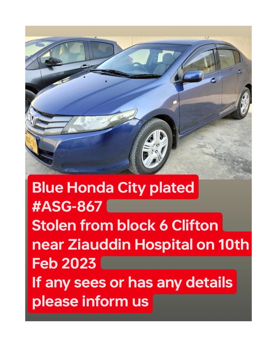 Help us find our car please.
 #karachi #karachipolice #sindhpolice #cplc #avlc #sindhgovernment #clifton #defence @KarachiPolice_ @CPLCSindh_  #halaatupdates #karachiupdates #bilawalhouse area #Cmsindh #governorsindh #comissionerkarachi