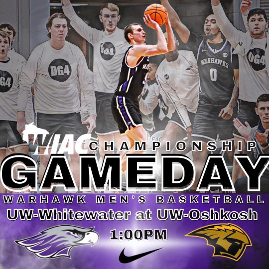 🔥WIAC CHAMPIONSHIP GAMEDAY‼️
#DG4
#d3hoops

🆚 UW-OSHKOSH
🕖 1 PM 
📍 Oshkosh
💻 Watch Live: wiacnetwork.com