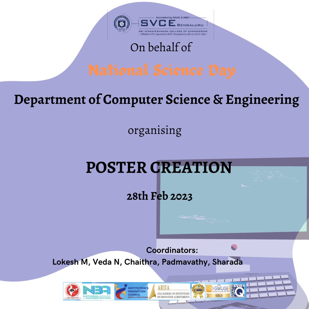 SvceBengaluru's tweet image. On behalf of #nationalscienceday , #departmentofcomputerscienceandengineering is organising Science Quiz, Coding and Debugging, Pencil Sketching, Event Article Writing, Poster Creation on 28th February #svce #svcebengaluru #svcebangalore #bestengineeringinstitute