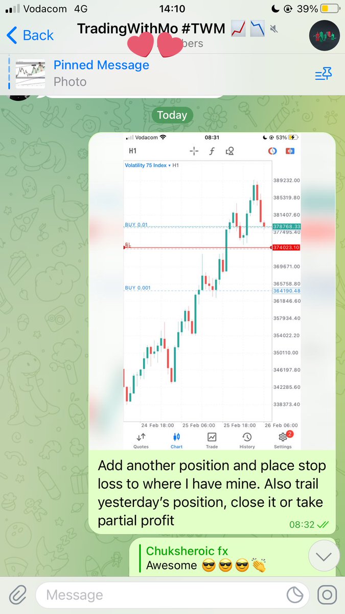 0xMWang's tweet image. Another signal sent to my VIP 😎 Weekend we rest for who?? This one is slow and steady. We add more positions as price pulls back tk demand zones and we trail and secure our profits. Are you in this?#pipcollector #v75