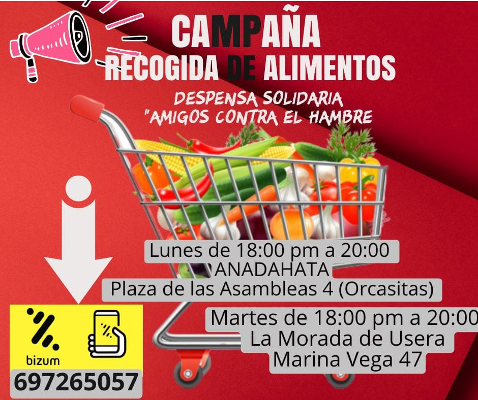 📌La despensa solidaria de #Usera, gestionada por Eduardo de la mesa de migración y Helena de Anahata, nos pide ayuda para recoger productos de primera necesidad.

Se ruega participación y difusión 😊