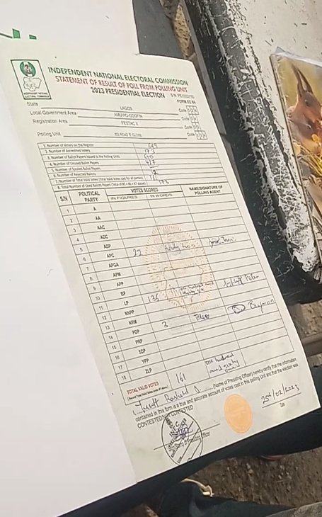 preshnext's tweet image. PU 034, FESTAC II, AMUWO ODOFIN LGA, LAGOS STATE
APC - 22, LP - 136, PDP - 3, VOID VOTES - 12
#shareINECresult