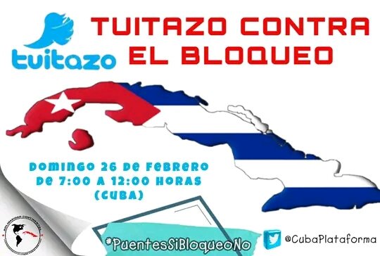 Hoy el mundo se levanta un vez más pidiendo el fin del bloqueo genocida que nos impone el gobierno estadounidense, y para que quiten a Cuba de la lista de países patrocinadores del terrorismo. 
¡Hoy el planeta está con Cuba y con la verdad!
#PuentesSiBloqueoNo