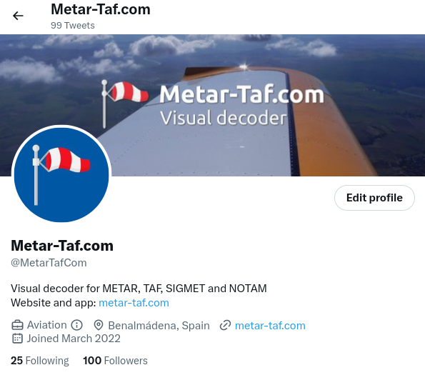 MetarTafCom's tweet photo. 100 followers! It's a start 😉 https://t.co/zNhtHthJqi