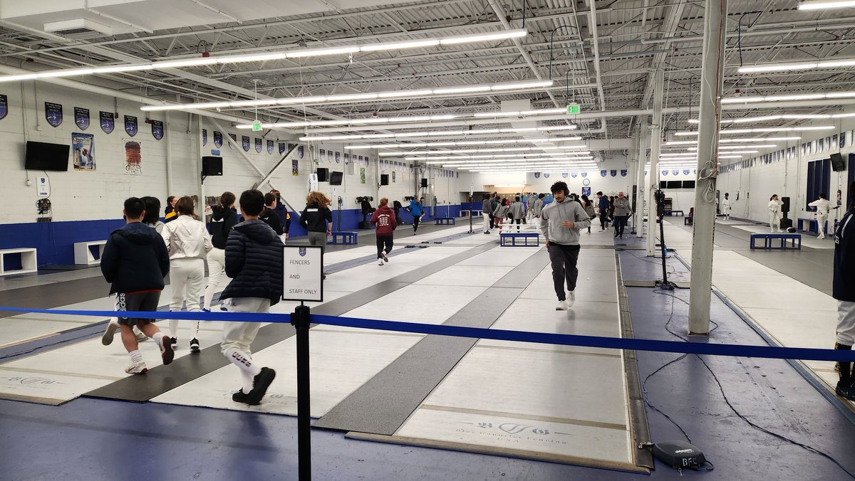 CCHSFencing's tweet photo. The CCHS team has started their warm-up routine and hopes to dominate the competition. Fencing begins in 30 minutes! #cchsfencing #gograpes https://t.co/48S6AL6gTE