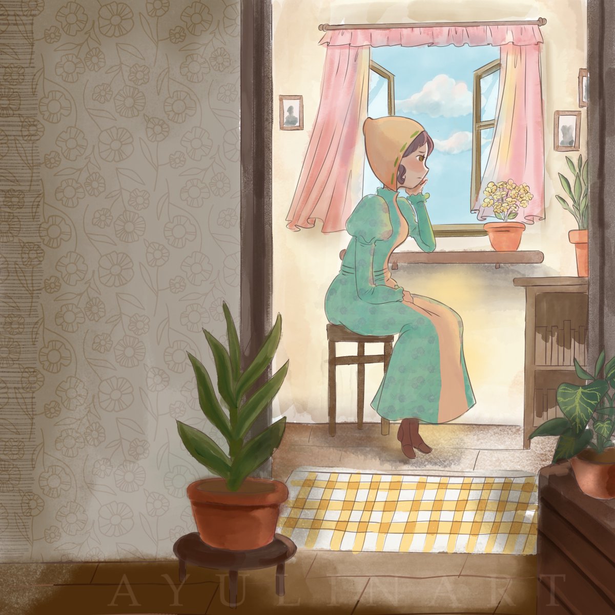 Another Page of the Thumbelina Book i did for Artschool. This is in fact the first page 🍄
It shows thumbelina's mother. 
I used my new watercolor brushes for procreate! I love to use them! 🌸

#arttwt