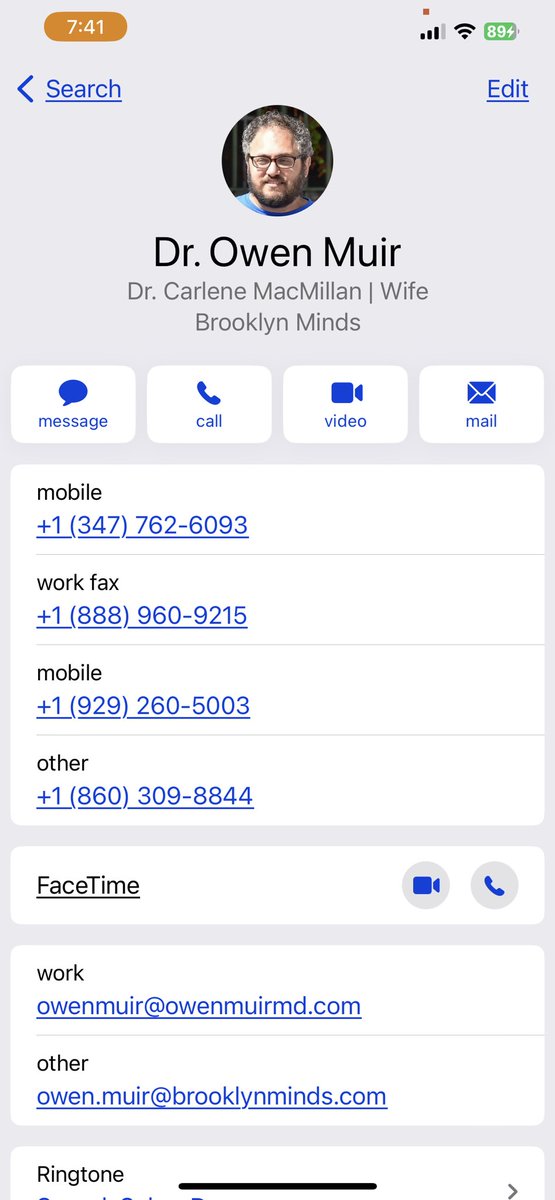 The phone number (same as former patient’s) is one of multiple numbers of #drowenmuir ‘s aka #scottmuirmd  some of which are no longer in use and not here #brooklynminds #fermatahealth #childloss #grief #bereavedparents #suicideloss #mentalhealth #mona #justiceformona