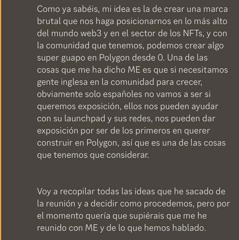 Hoy he tenido una reunión con <a href="/snixie/"></a> de <a href="/MagicEden/">Magic Eden 🪄</a> sobre el futuro de <a href="/CatsFamilyNFT/">CATS FAMILY</a> y lo que se puede hacer en una red que viene pisando fuerte como Polygon.

Un placer saber que ME apuesta por la gente que de verdad quiere revolucionar la WEB 3.

Aquí tenéis un breve resumen: