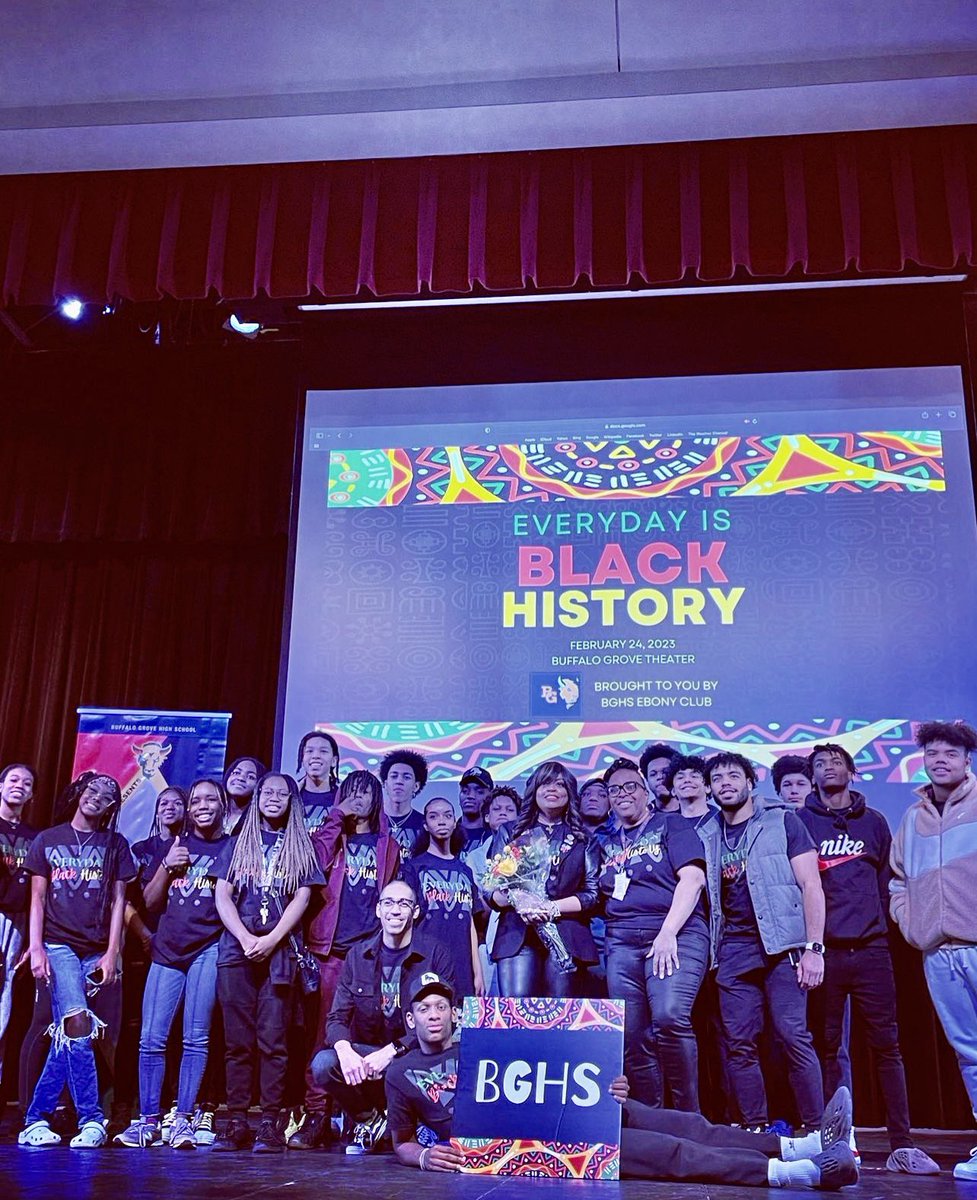 BG made history hosting a district wide BHM event, Everyday is Black History! Ebony Clubs and BSU came together to provide Black joy to 140+ Black students! #D214Uplifts