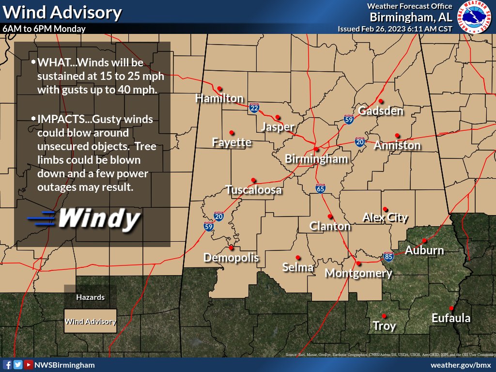 7:00a 2/26: Unseasonably warm today, with highs in the 70s to near 80 across most of the area. For Monday, a Wind Advisory is in effect, with gusts up to 40 mph. A severe risk exists Thursday night into Friday morning, with tornadoes, damaging winds, and…