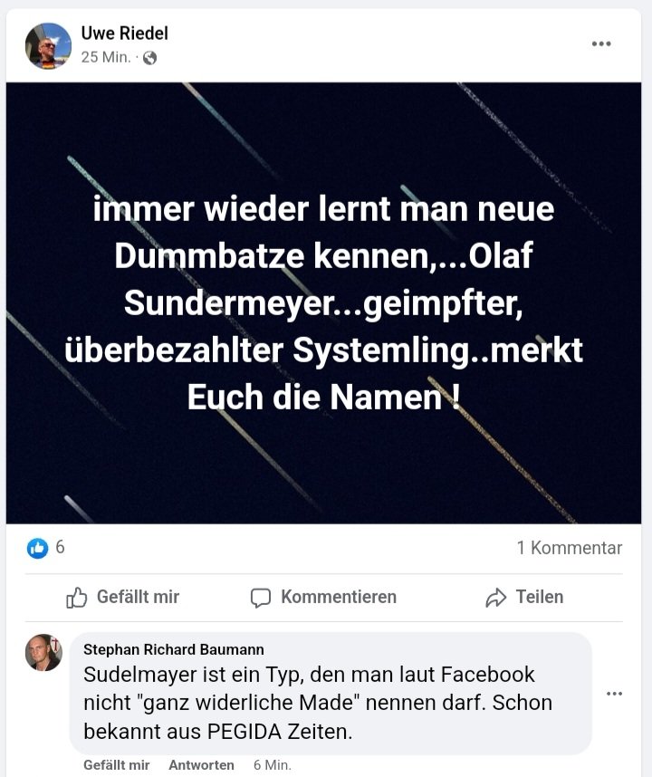 stoppmissbrauch (@stoppmissbrauch) on Twitter photo #Rechtsextremist und Vorstandsmitglied Uwe #Riedel von der #rechtsextremen #Obdachlosenhilfe #Dresden droht dem Journalist <a href="/O_Sundermeyer/">Olaf Sundermeyer</a>
#FCKNZS #nazis #fckafd #pegida <a href="/saechsischeDE/">Sächsische.de</a> <a href="/Gegen_die_AfD/">Gegen die AfD</a> <a href="/Gegen_die_AfD/">Gegen die AfD</a> @watchingyou81 #Rechtsextremist und Vorstandsmitglied Uwe #Riedel von der #rechtsextremen #Obdachlosenhilfe #Dresden droht dem Journalist <a href="/O_Sundermeyer/">Olaf Sundermeyer</a>
#FCKNZS #nazis #fckafd #pegida <a href="/saechsischeDE/">Sächsische.de</a> <a href="/Gegen_die_AfD/">Gegen die AfD</a> <a href="/Gegen_die_AfD/">Gegen die AfD</a> @watchingyou81