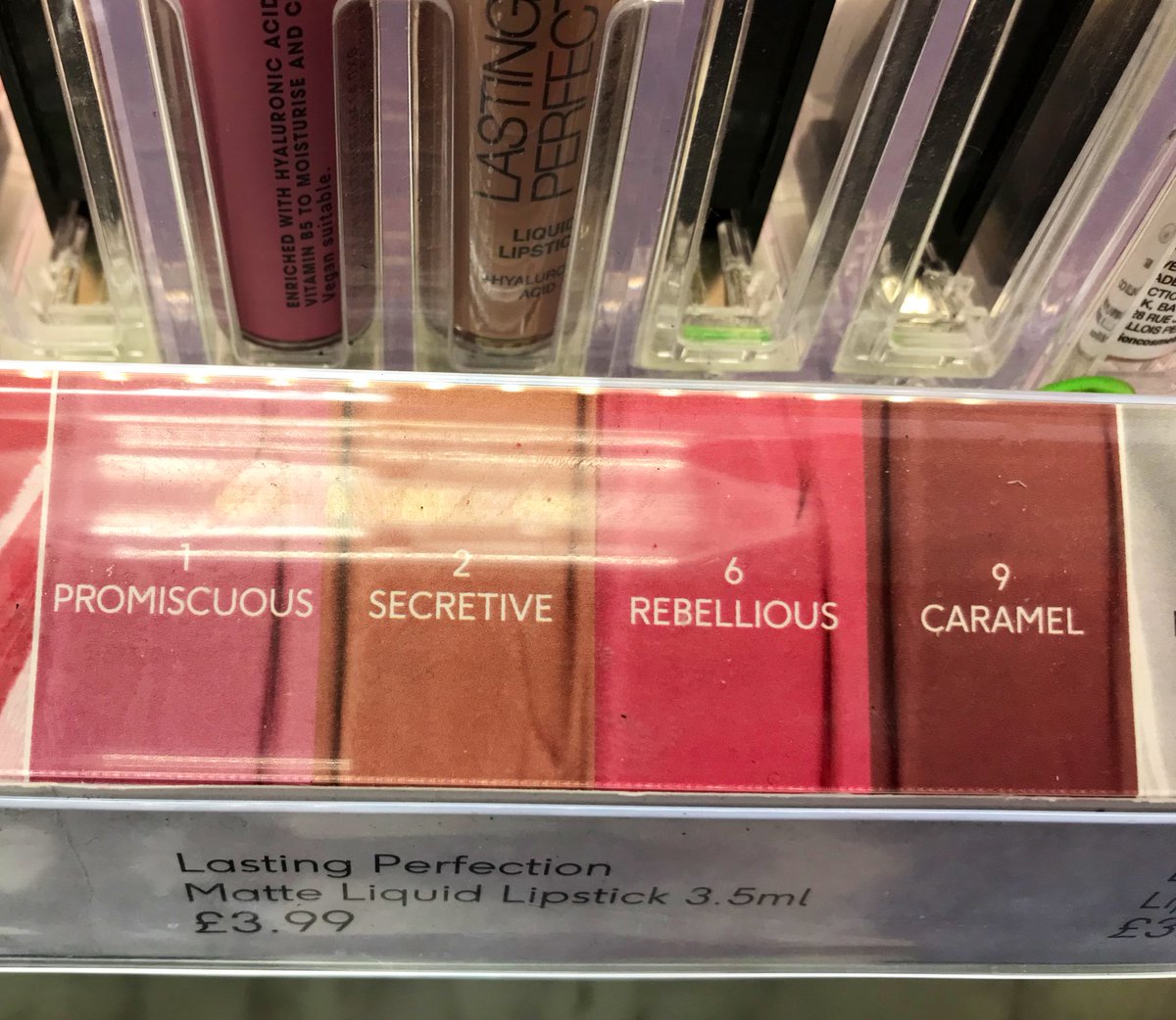 This is so not ok @CollectionLove  What does “Promiscuous” about this shade of lipstick? @BootsUK Why are you selling this? I watched a group of young girls looking at this makeup display today: what does it tell them? 🙄