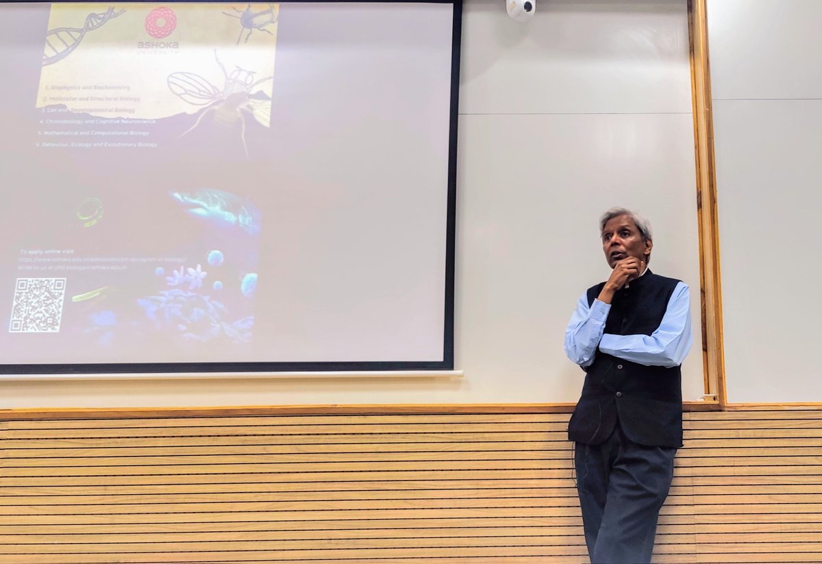 Couldn't have asked for a better way to close #Day2 of Ashoka Student Research Festival. A great talk by Prof. <a href="/kvijayraghavan/">K. VijayRaghavan</a> about 'how to make a brain?'
Also, congratulating <a href="/_megharai/">megha rai</a> for winning 'PhD program poster design' (projected on screen)

#phdlife #AcademicTwitter