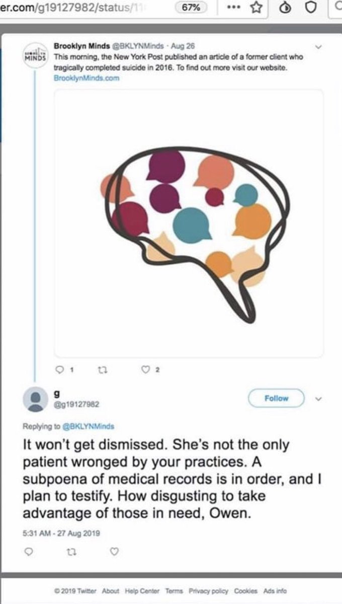 estherkhaddad's tweet photo. When the lawsuit was in the news #BKLYNMinds #drowenmuir aka #scottmuirmd #carlenemac #carlenemacmillan posted about it on #twitter The #comment from an account on #Twitter is self explanatory #childloss #grief #bereavedparents #mona #missyou #justiceformona #fermatahealth https://t.co/2VGjm4vCqV