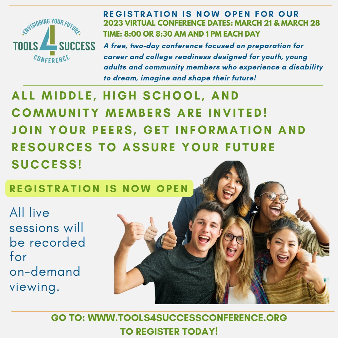 PAVE_org's tweet image. What better way to dream about your future than to be part of a free, two-day conference focused on preparation for career and college readiness! Register by going to tools4successconference.org and click on their register to attend tab! #PAVE #Tools4SuccessConference