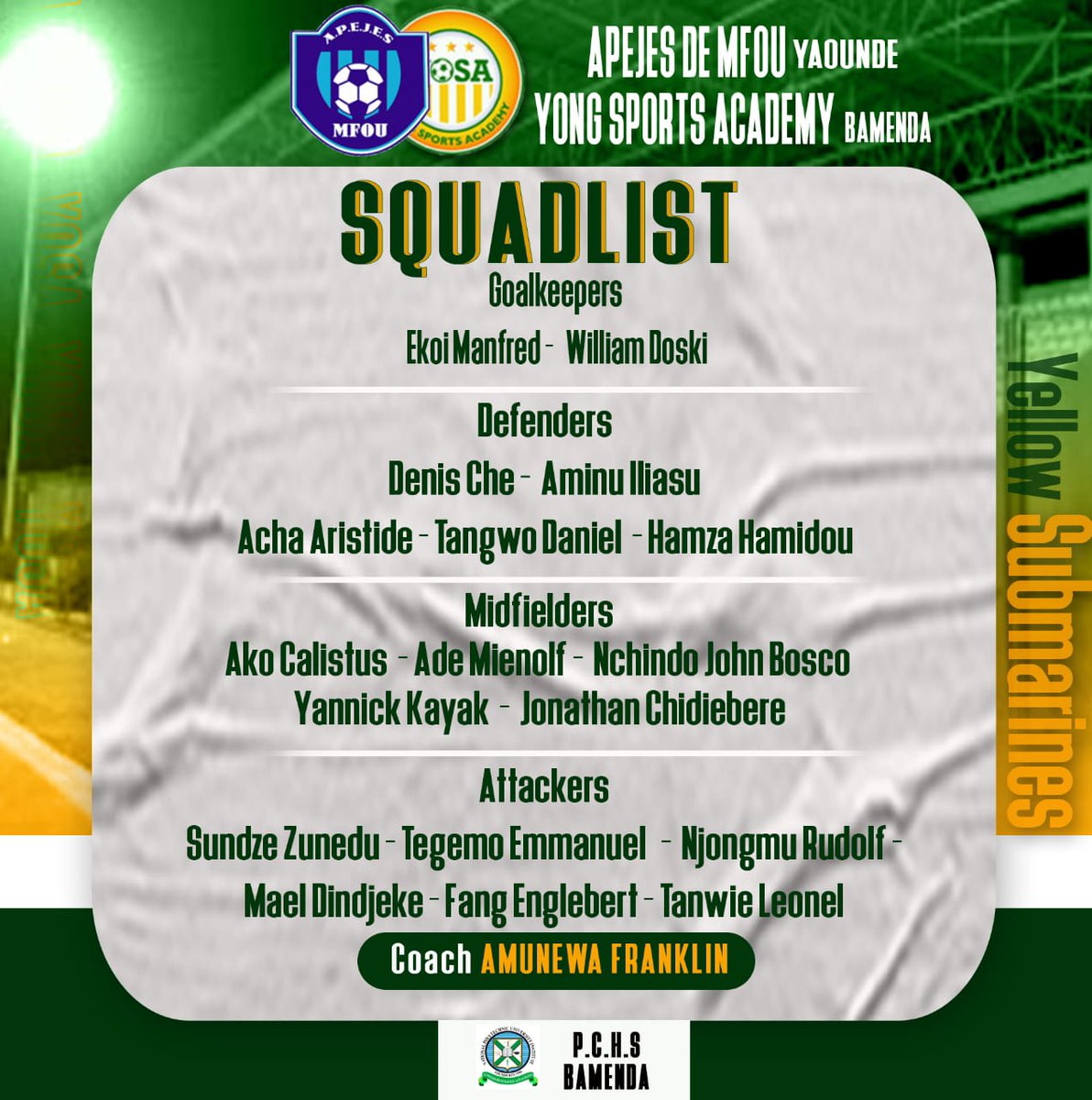 Here is our squad to face #Apejes this Sunday afternoon in #Yaounde
