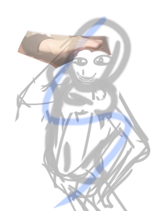 今後スマホで真面目に描いた絵は過程をお見せします。マキマさん絵は「こういう事しそうだな」のポーズを考えて、Sベクトルを考えて下描き。手が上手い事描けないので自分の手を撮影してインチキ。自分の大好きな魚眼っぽい嘘パースと適当な背景でオブジェクト加えて惰性です。  