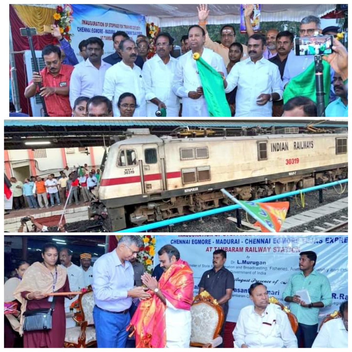 BJP4TheNilgiris's tweet photo. Today early morning flagged off the Introduction of stoppage of Chennai -Madurai #Tejas_Express at #Tambaram railway station.
This stoppage will immensely benefit IT professionals businessmen and merchants &amp; Pilgrims of South tamilnadu in commuting between Madurai - Chennai. https://t.co/3UcBMsP3Ld