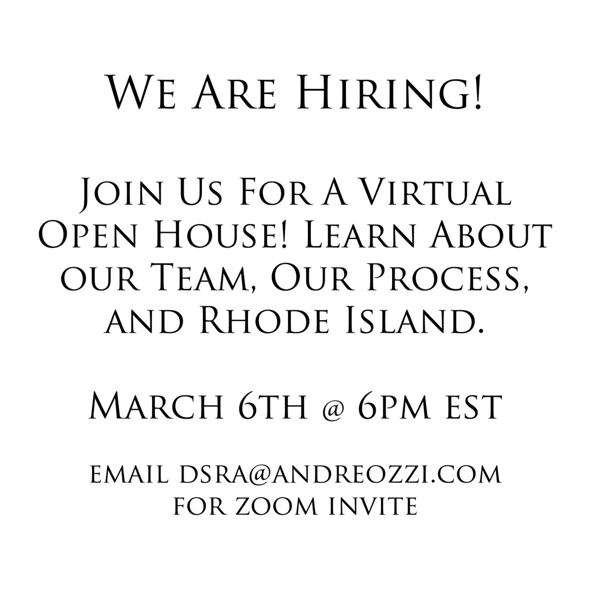 #jobsinarchitecture  #architecture #architecturejobs Contact dsra@andreozzi.com for invite.