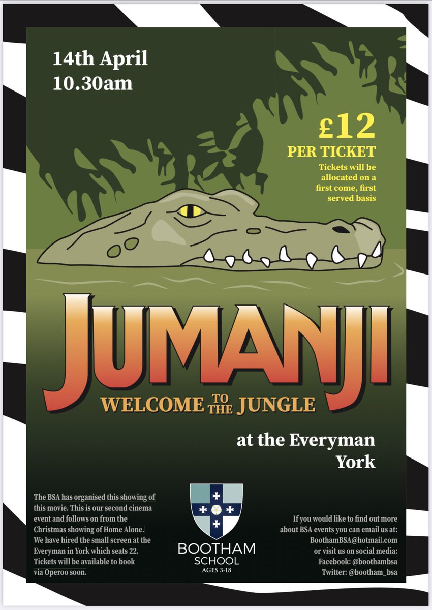 BSA has booked the small screen at the Everyman for a showing of Jumanji. Booking via Operoo.