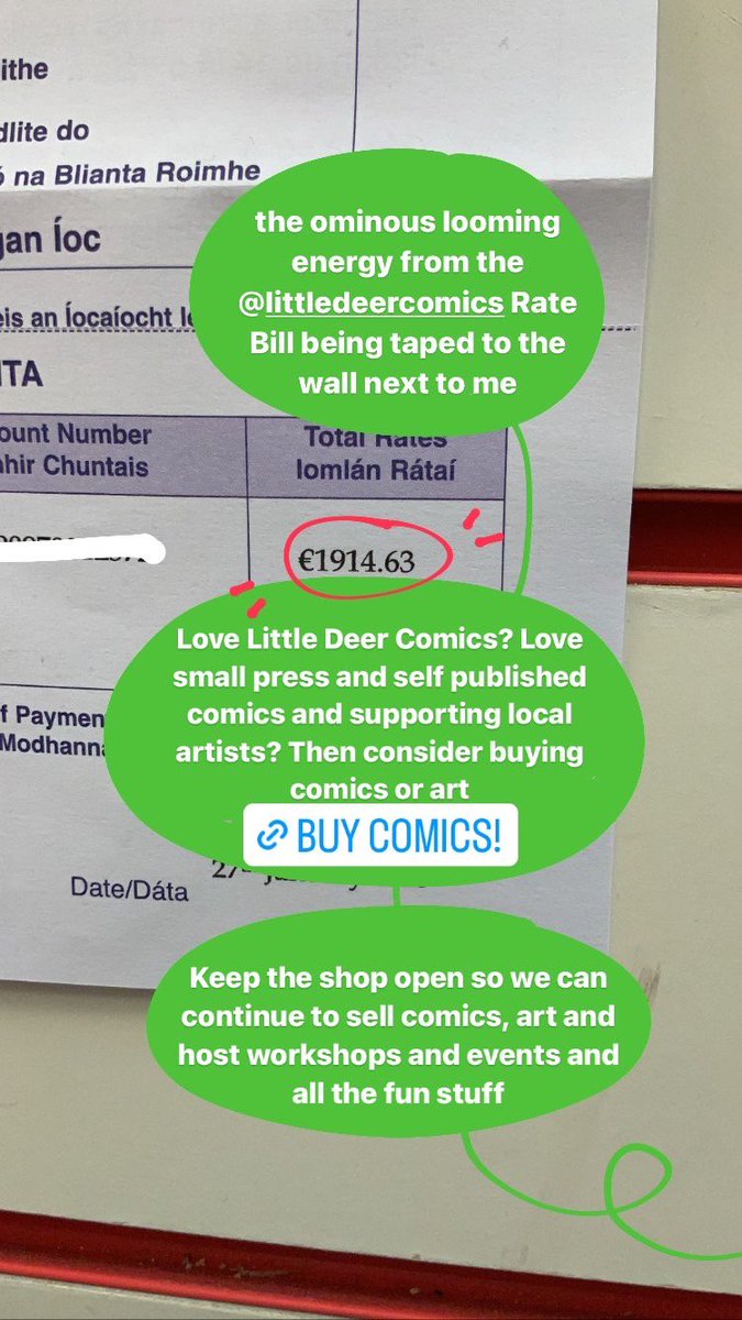 Help Little Deer Comics by telling friends, family, loved ones, (maybe even your enemies ?) about us. We love being able to provide small press comics and zines, workshops and events in Dublin and would like to be able to continue! RTs/likes appreciated🙏