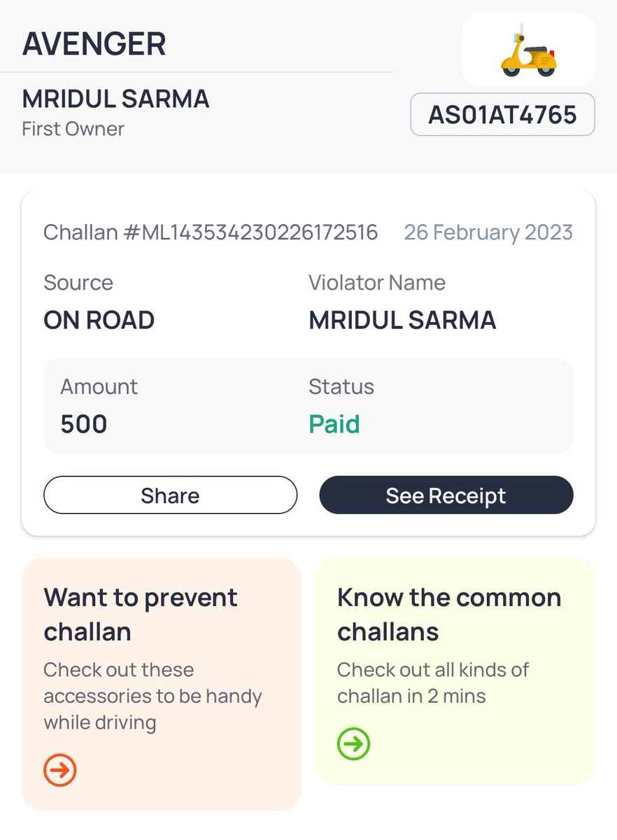mrdsrma's tweet photo. How can I receive a traffic challan against my motorcycle AS01AT4765 from Meghalaya traffic police while I am at Boko, Kamrup and my motorcycle is at Narengi, Guwahati. 

@MeghalayaPolice @assampolice @TransportAssam @transportmeghalaya https://t.co/Udy4Nqsn6l