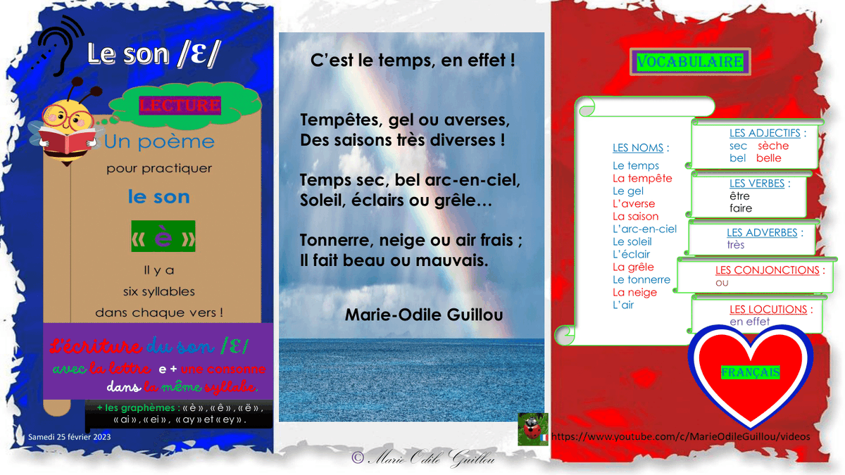 MarieO_Guillou's tweet photo. Free #French #Phonics resource to help you practise the French vowel sound « è » and its 9 different graphemes (cont.) #authentic #mflprimary #primaryFrench #POEMS #mfl #CLIL #culture #accents #mfltwitterati #lecturesyllabique #mflchat #storiesinFrench (for my fb LIPS friends!) https://t.co/DhHQ1YQLwf