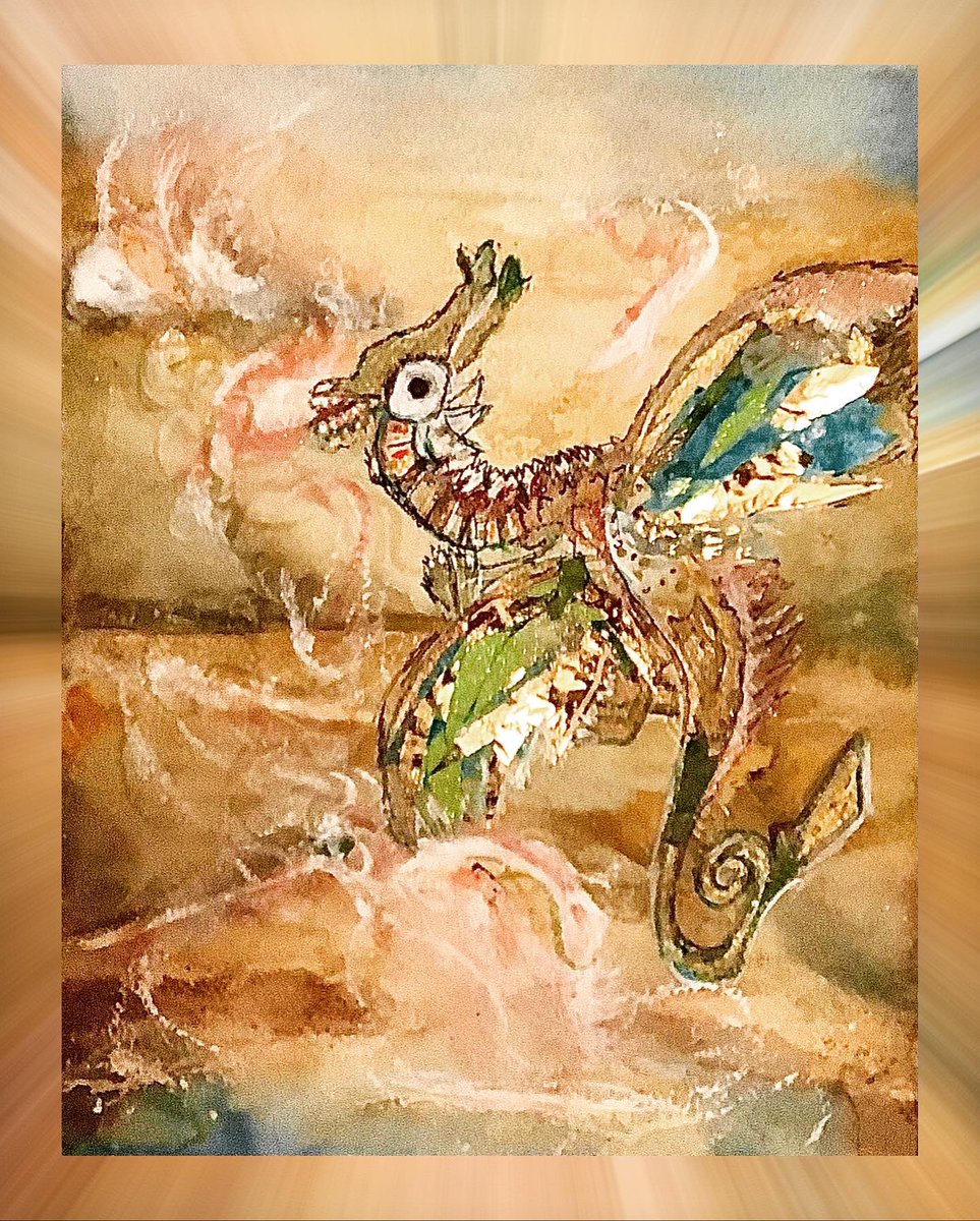 guardian442's tweet photo. This flying thing flies round my kitchen at night! #dragon #magicdragon #childrensbook #mixedmedia #art https://t.co/Gey620JOpo