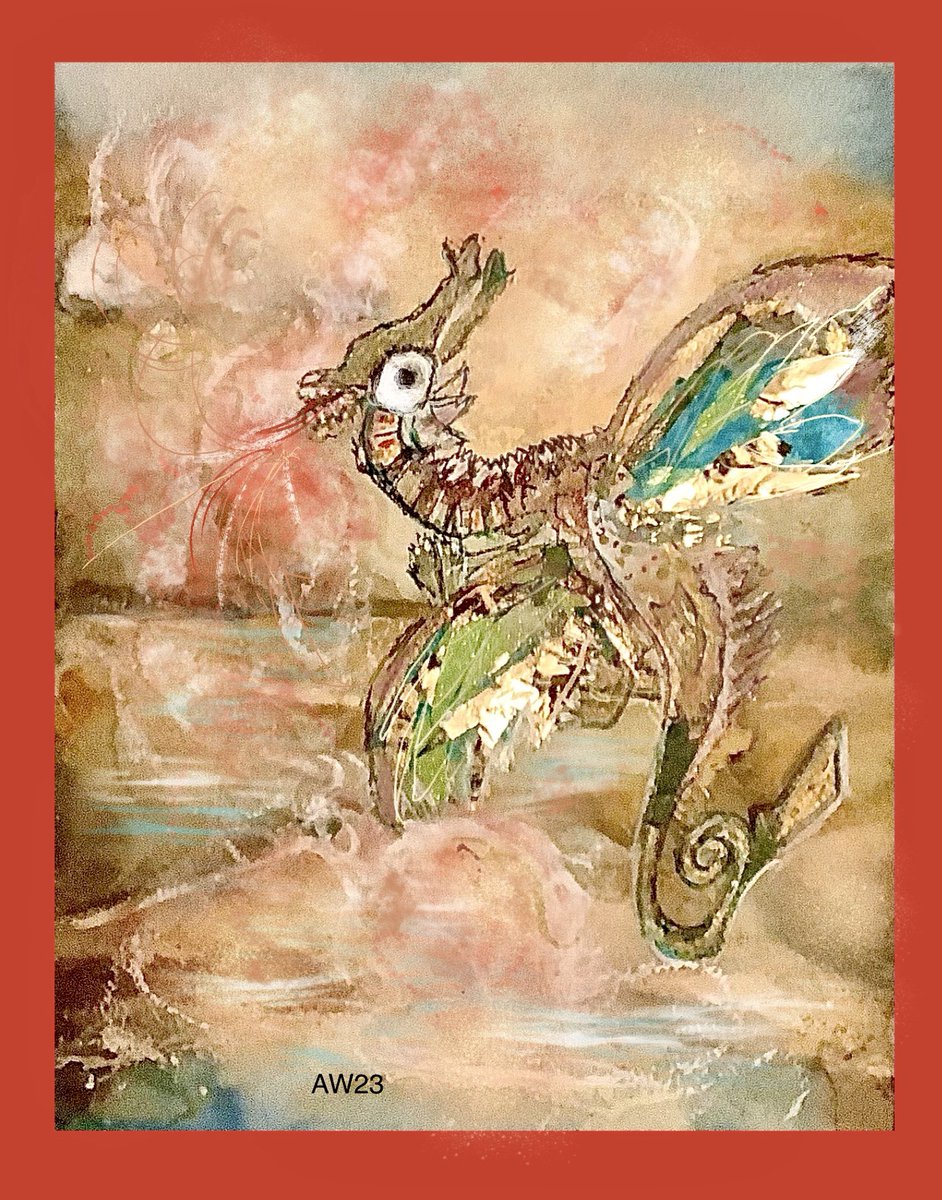 guardian442's tweet photo. This flying thing flies round my kitchen at night! #dragon #magicdragon #childrensbook #mixedmedia #art https://t.co/Gey620JOpo