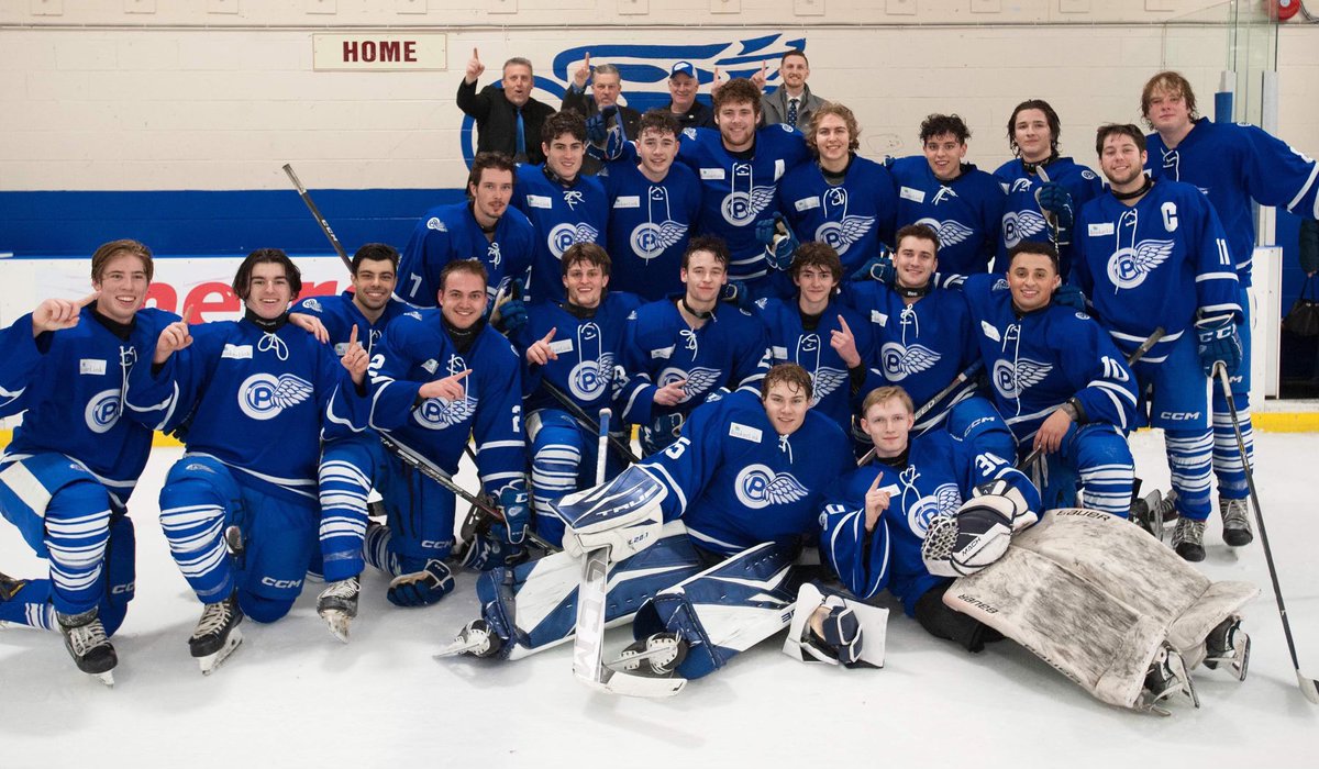 PerthBlueWings's tweet photo. What a fantastic way to end the regular season, your Perth Blue Wings in first place in the EOJHL, Lleyton McLean #19, goal leader in the EOJHL and Blue Wings all time goal scorer, Travis Ouellete #28 Rookie point leader in the EOJHL https://t.co/h7LCKSNivy