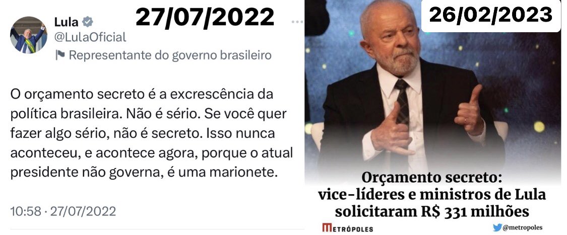 Ué, ele não dizia que orçamento secreto é a excrescência da política brasileira?🤔
