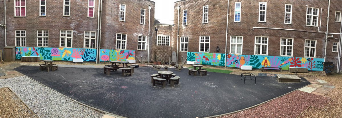 Before and after pictures of our Early Years Garden. Last week the parents and children joined with local artist May Summers-Perkins on a project to improve our garden with a bold and bright mural! <a href="/THSch_PrePrep/">TH Pre-Prep</a>
