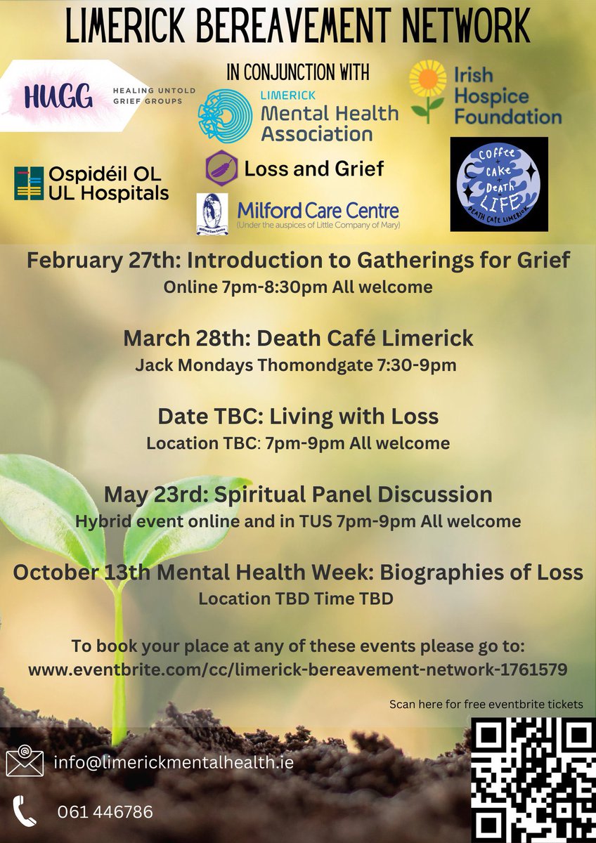 Intro night for the brand new #Limerick #Bereavement Network - online 7pm 27/2 for anyone living, working or studying in the greater Treaty City area 💚Learn about our “Gatherings for Grief” events across 2023 - eventbrite.ie/e/introduction…
