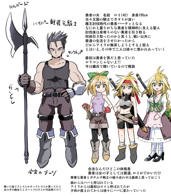 勇者の夫を描いてみました
華奢な勇者には大男が似合うと思います
この体格差、とってもいいと思います

そしてママ勇者はつらい過去があってほしいですね 