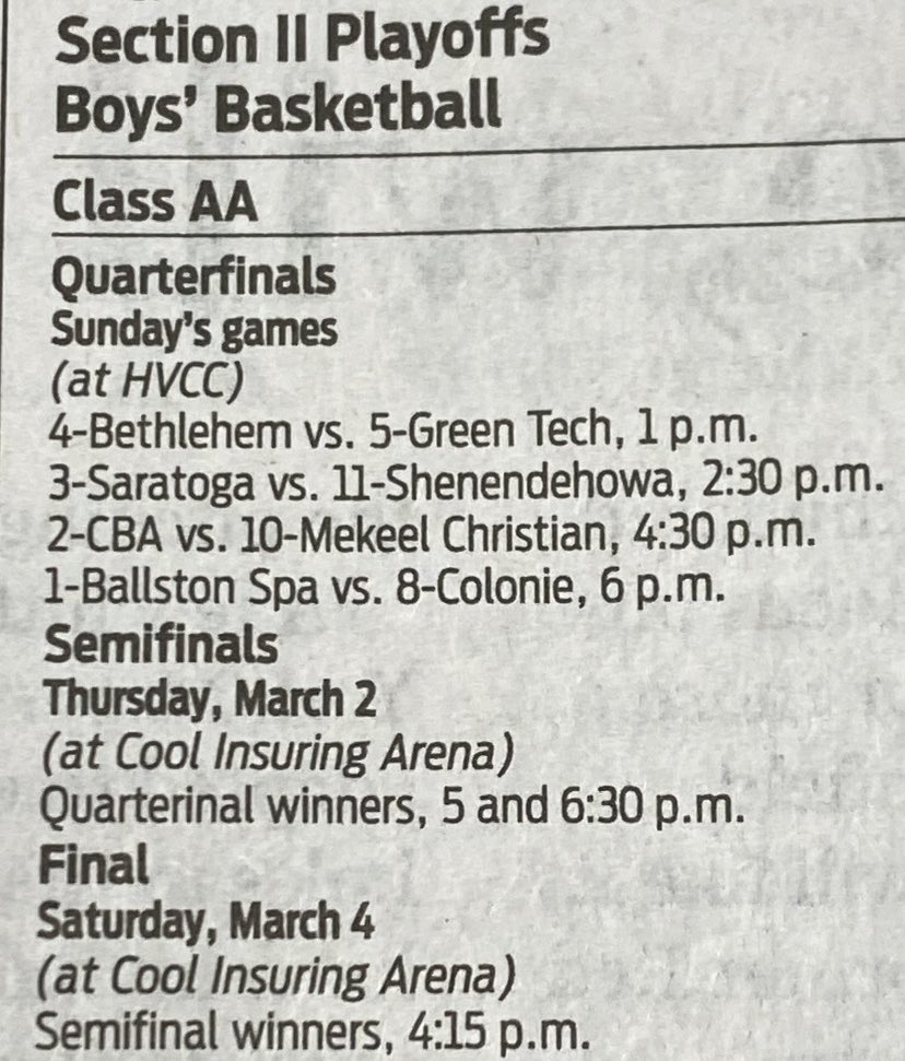 Section2Hoops (@section_2_hoops) on Twitter photo Let the games begin!! <a href="/BCEaglesHoops/">Bethlehem Boys Basketball</a> <a href="/GreenTechHigh/">Green Tech High</a> <a href="/SaratogaSports/">Saratogian Sports</a> <a href="/ShenHoops/">Shen Basketball</a> <a href="/cba_bball/">CBA Basketball</a> <a href="/Mekeel_Lions/">Mekeel Athletics</a> <a href="/BSCSD/">Ballston Spa CSD</a> @SC_Raiders Good luck to all the teams today. Play hard and leave it all on the court. Let the games begin!! <a href="/BCEaglesHoops/">Bethlehem Boys Basketball</a> <a href="/GreenTechHigh/">Green Tech High</a> <a href="/SaratogaSports/">Saratogian Sports</a> <a href="/ShenHoops/">Shen Basketball</a> <a href="/cba_bball/">CBA Basketball</a> <a href="/Mekeel_Lions/">Mekeel Athletics</a> <a href="/BSCSD/">Ballston Spa CSD</a> @SC_Raiders Good luck to all the teams today. Play hard and leave it all on the court.