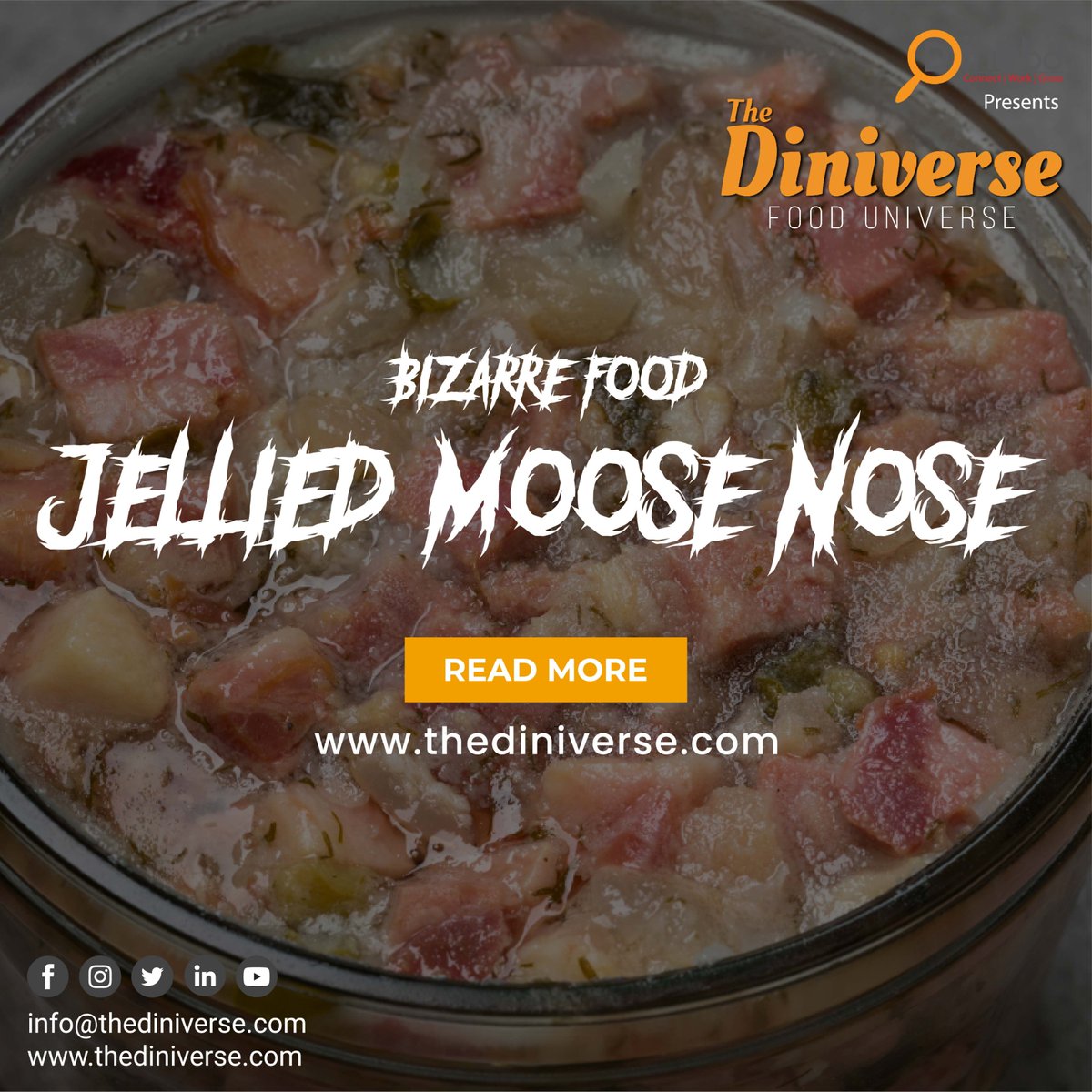 The_Diniverse's tweet image. The jellied moose nose is a delicacy in Canadian cuisine, especially Northern Canadian cuisine.

To read the full article visit our website now.

Our website: thediniverse.com 

#bizarrefood #dinebd #thediniverse #foodmagazine #article #fooduniverse