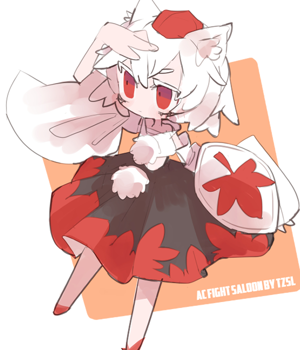 inubashiri momiji 1girl solo animal ears red eyes wolf ears tokin hat white hair  illustration images