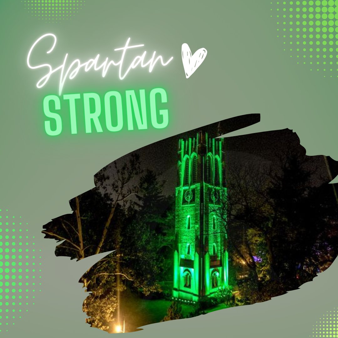 On Monday, Feb. 27, MSU will light Beaumont Tower in green. Lights will begin to shine at 8:18 pm. Immediately before the lights are turned on, the carillon will play 'MSU Shadows' followed by tolling of the bell eight times--three times with a break and then another five times.