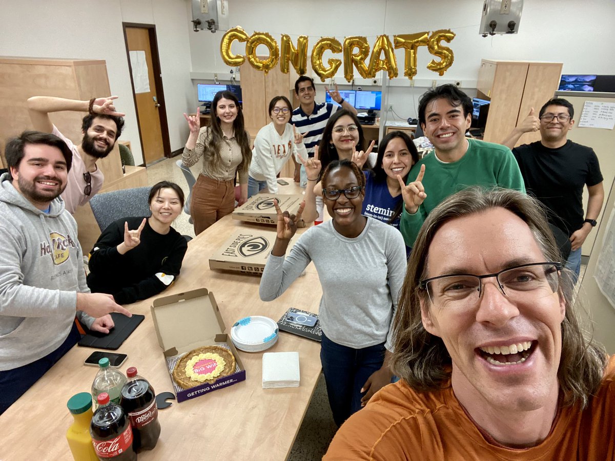 GeostatsGuy's tweet photo. My graduate students threw me a surprise party for my promotion to full professor! Pizza, cookie cake, &amp; stories.

Kind words were said that will remain in my heart. I was moved to hear that they feel respected, encouraged &amp; endorsed! I’m grateful to work with amazing students! https://t.co/HbIAQJbaeG