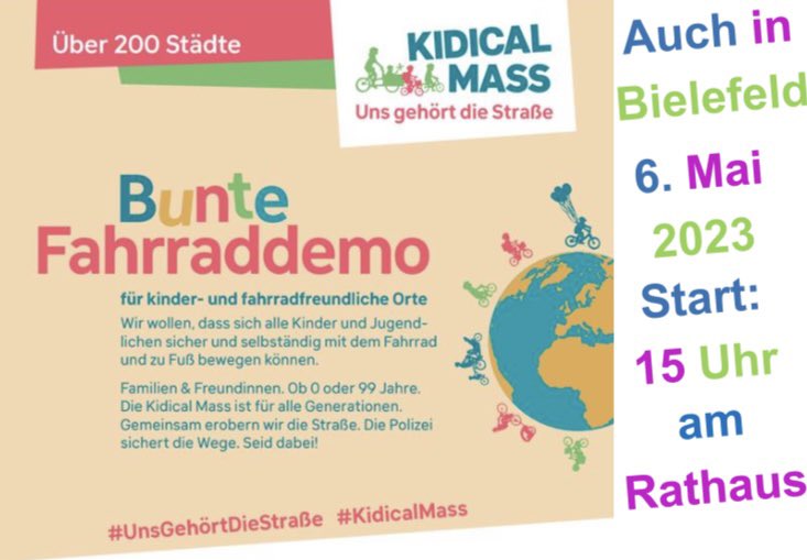 🚲👧👶🧒🚲 Kidical Mass am 6.Mai 15 Uhr Rathaus <a href="/4Bielefeld/">🔴 Parents 4 Future Bielefeld 🔴</a> 

#FahrradGeneration #KidicalMass