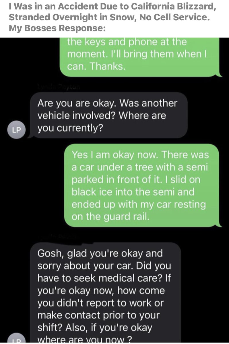 fuckyouiquit's tweet photo. “Wait you weren’t maimed or killed? Why weren’t you here at work then?” https://t.co/jg31rfXALy