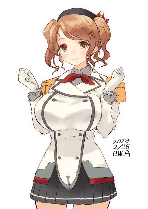 よしよしする気まんまんのツインテールアクィラ#艦これ版深夜の真剣お絵描き60分一本勝負#艦これ版真剣お絵描き60分一本勝負_20230226 