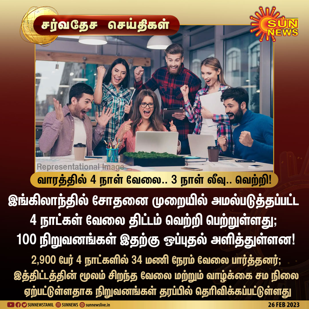 sunnewstamil's tweet image. #சர்வதேசசெய்திகள் | வாரத்தில் 4 நாள் வேலை.. 3 நாள் லீவு.. வெற்றி!
#SunNews | #England | #Leave