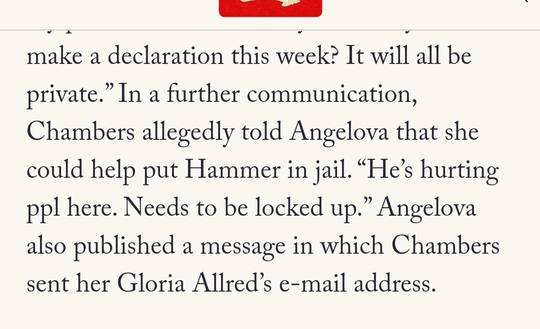 2/13  That wasn't enough for her, #elizabethchambers contacted #ArmieHammer's obsessed stalker #EfrosinaAngelova aka #houseofeffie & encourged her to falsely accuse him of sa. 'We need.. I have an idea..' She also sent her the details of  the ambulance chaser lawyer #GloriaAllred