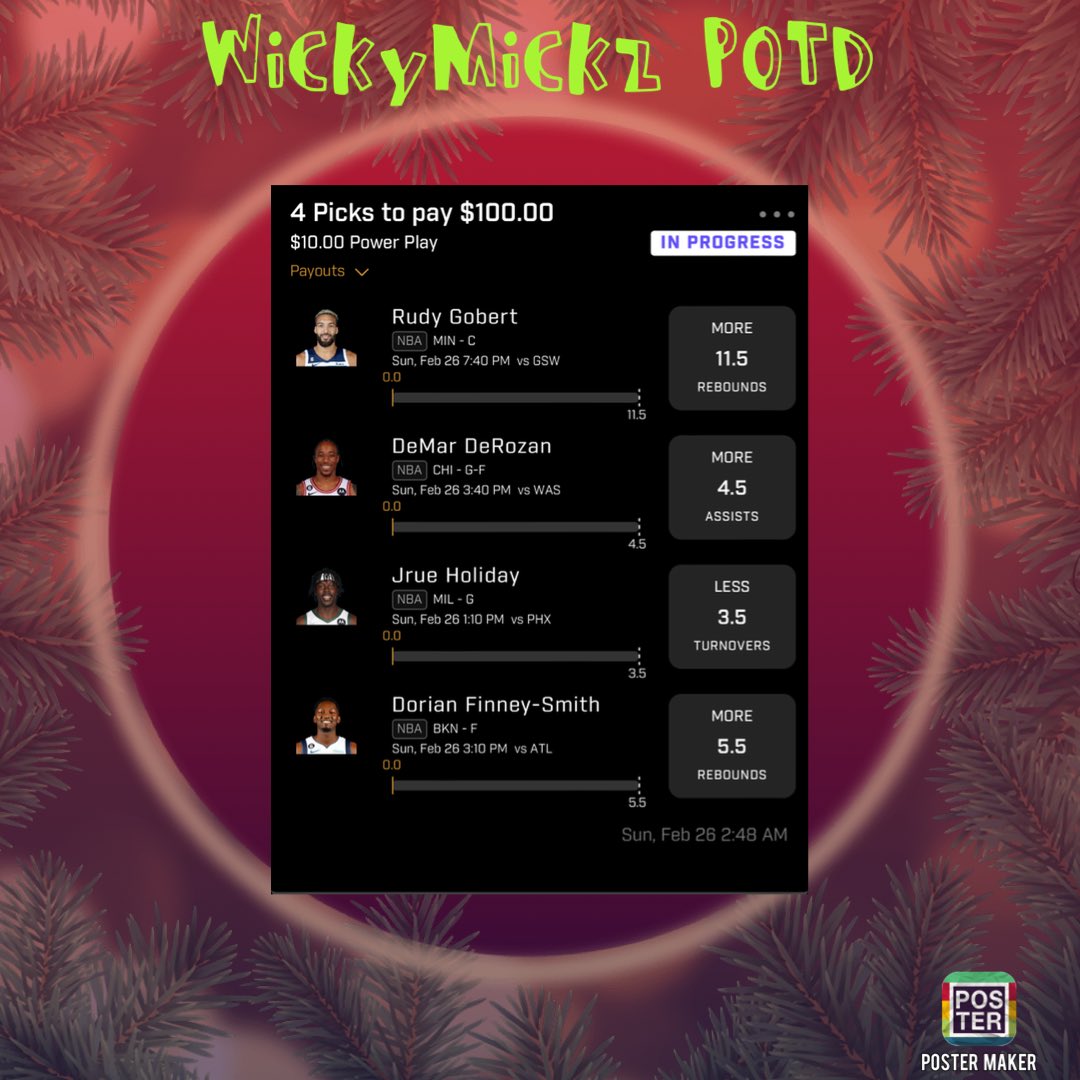 Wicky_Mickz's tweet image. 2/26 POTD feel good about this one. Let’s run the bag up.#prizepicks #PrizePicksNBA #GambingTwitter #sportsbettingpicks