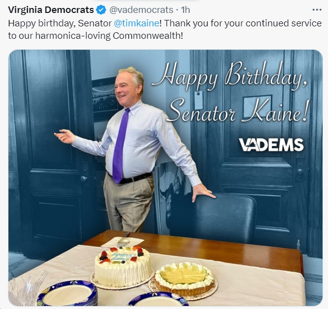 Happy birthday to Sen. Tim Kaine, who turns 65 years young today!  h/t 
